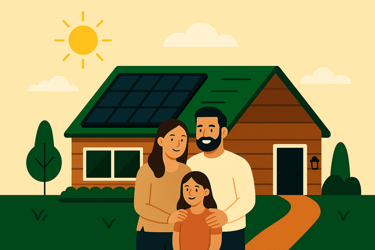 Family enjoying their solar-powered home